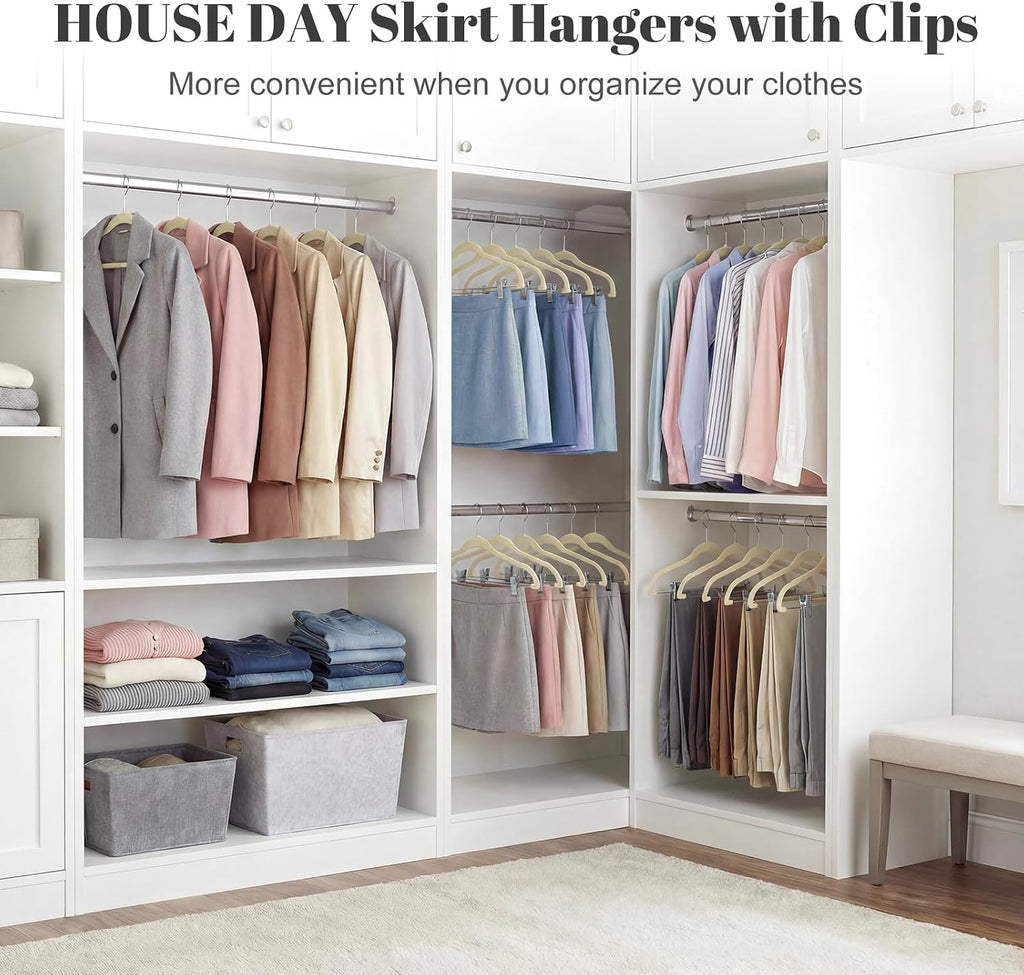 HOUSE DAY Skirt Hangers 24 Pack, Velvet Pant Hangers with Adjustable Clips