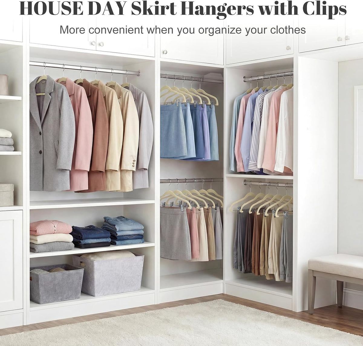 HOUSE DAY Velvet Skirt Hangers 12 Pack, Beige Velvet Pant Hangers