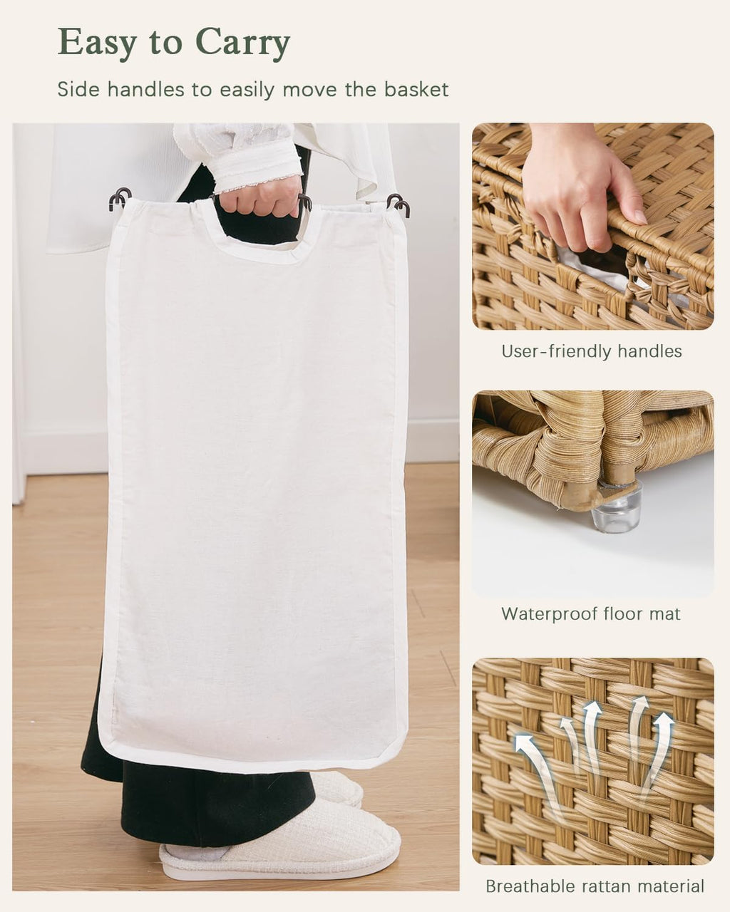 SETVSON Laundry Hamper with Lid Wicker Laundry Basket 112L, Natural