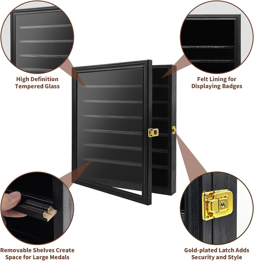Challenge Coin Display Case, 7 Rows Lockable Military Coin Display Cabinet with UV Acrylic Door, Removable Shelves & Felt Background, Large Shadow Box