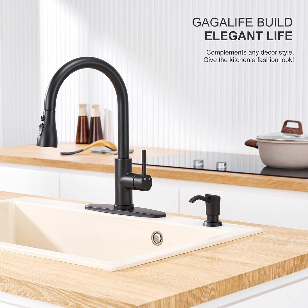 GAGALIFE Dish Soap Dispenser for Kitchen Sink, 17 oz Bottle, Matte Black