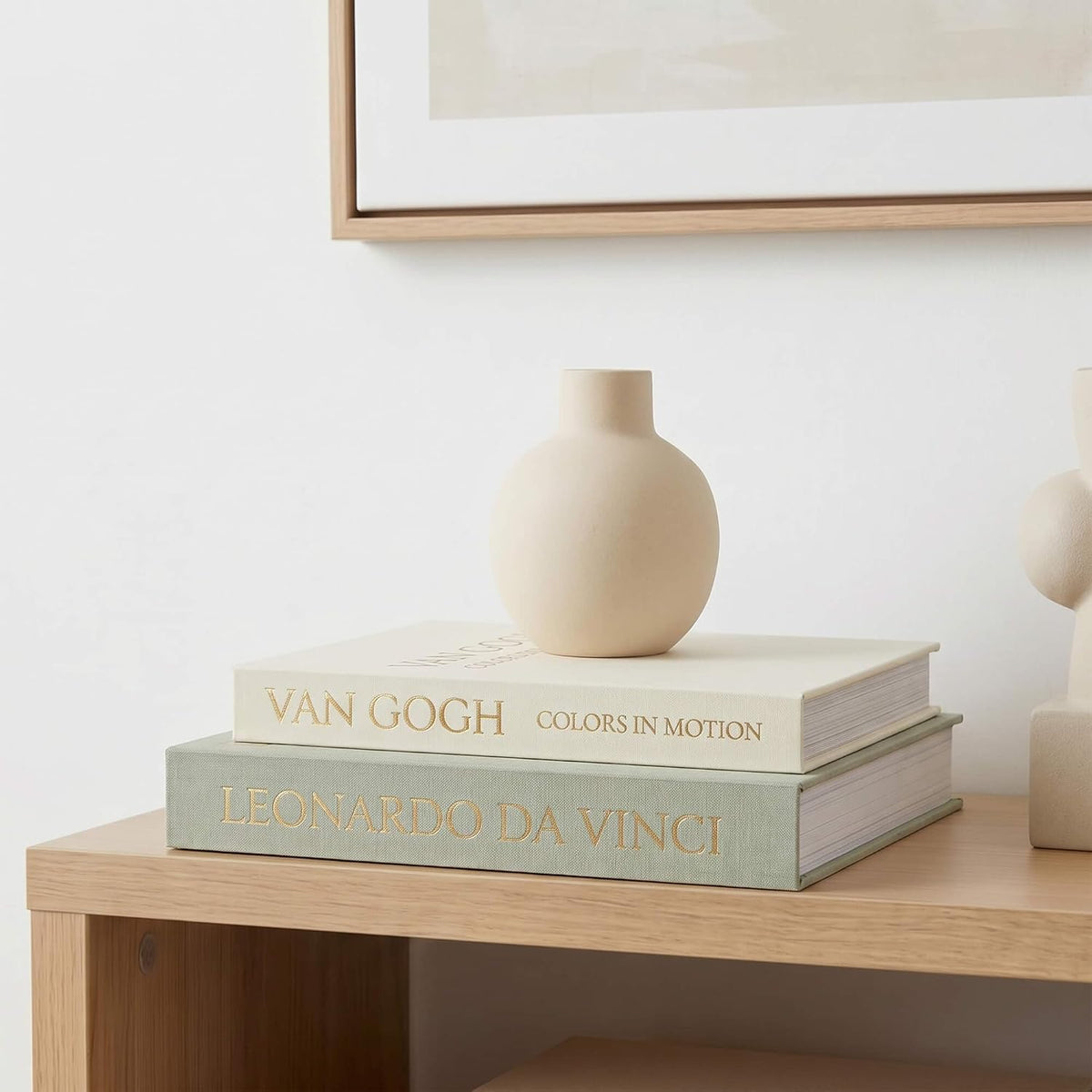 MAOBUYOU Decorative Storage Books Set of 2, Linen Cover, Gold Letters, White and Green