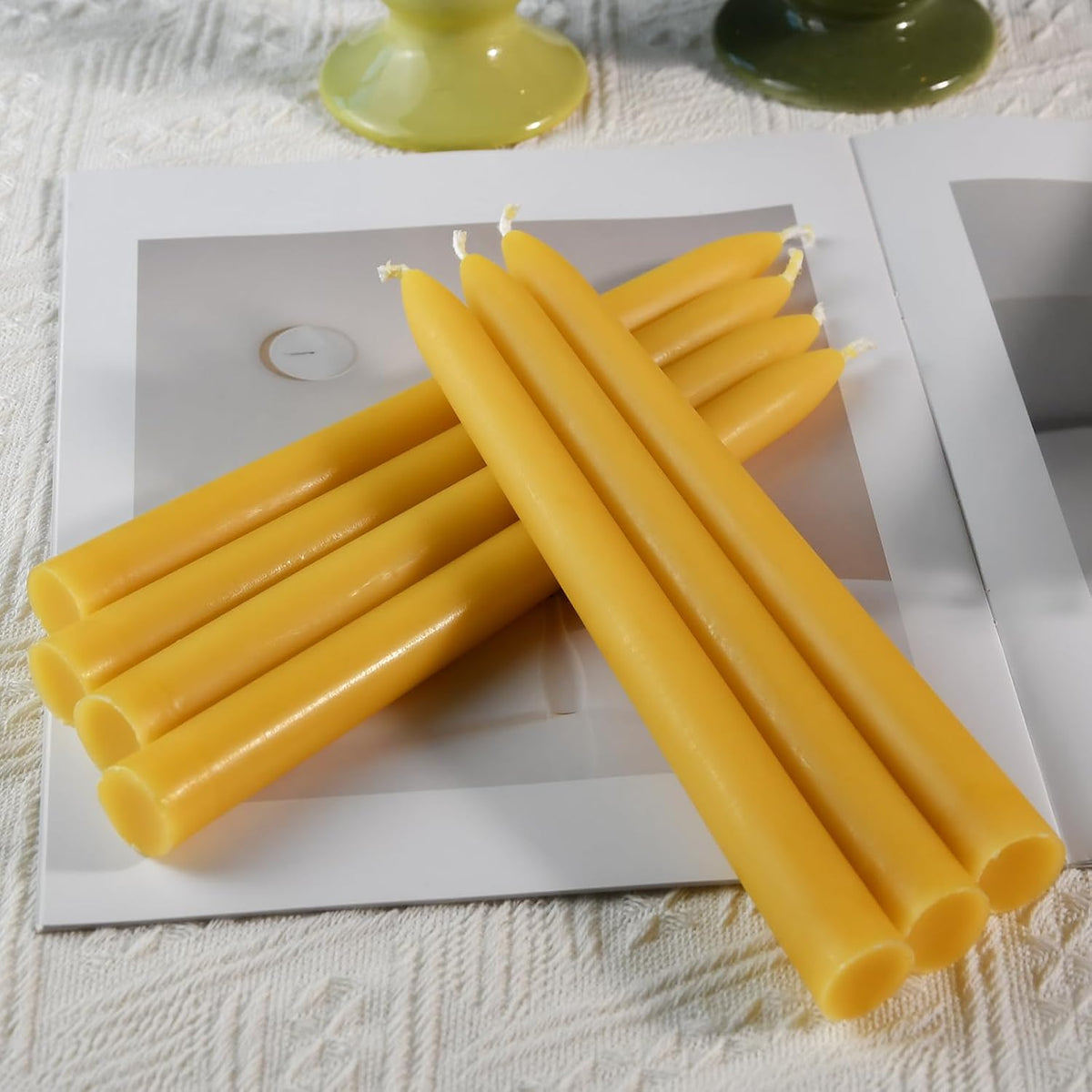 DEYBBY Beeswax Taper Candles, Clean Burning, Natural, 9 Inch, Set of 12
