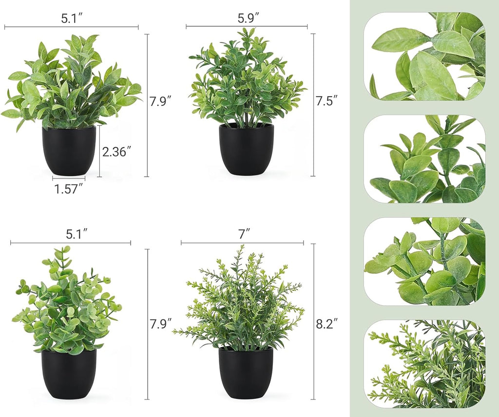 Mkono 4 Packs Fake Plants Mini Artificial Potted Plant Home Decor Indoor