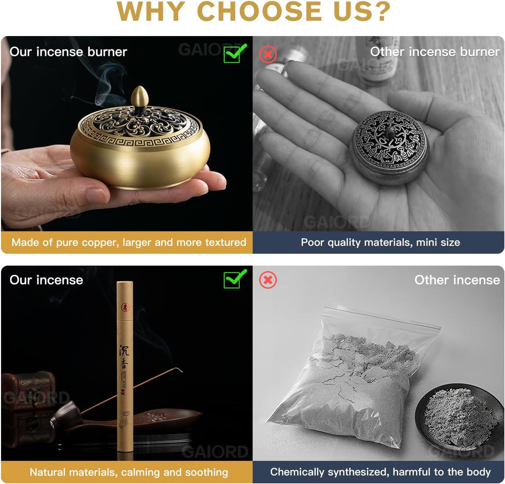 29 Pc Brass Incense Burner Kit for Powder Stick Cone Coil (Glod)