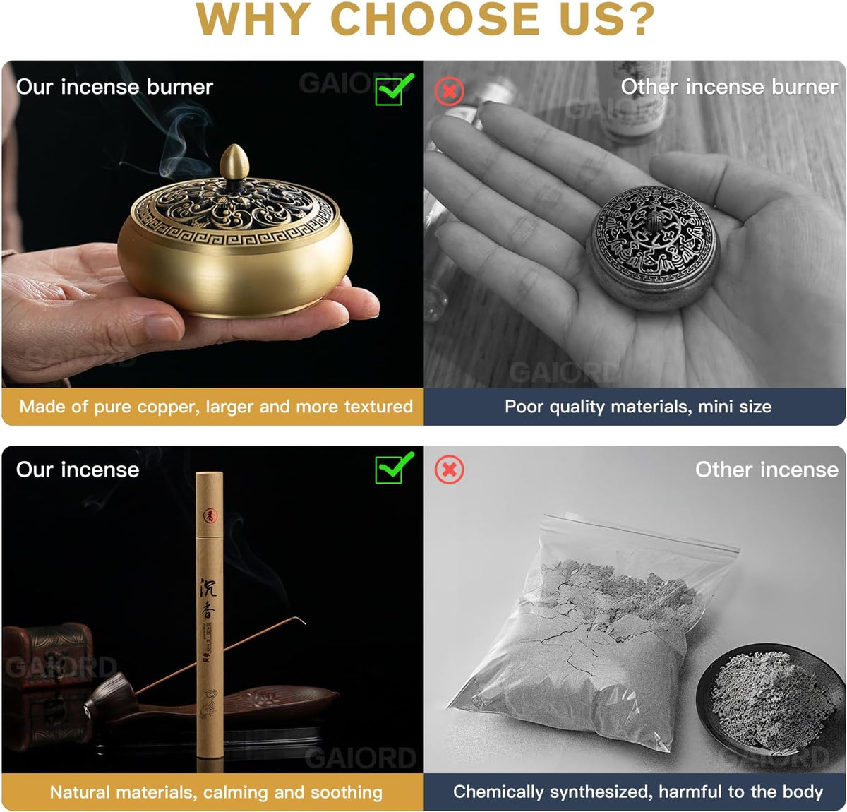 29 Pc Brass Incense Burner Kit for Powder Stick Cone Coil (Glod)