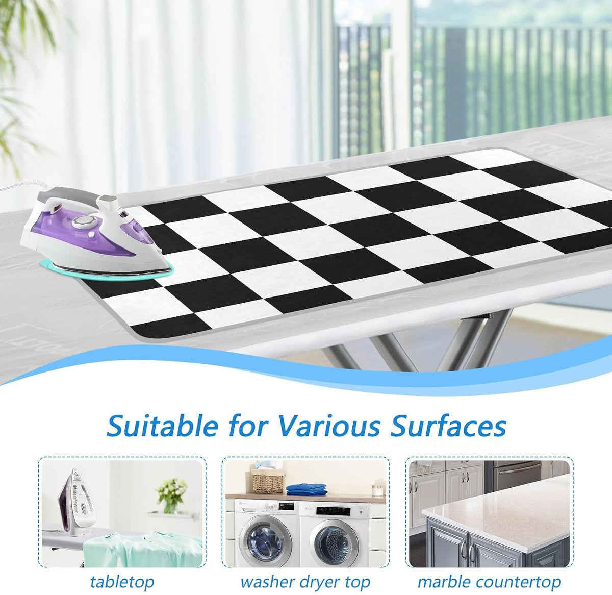 Portable Ironing Mat for Table Top Iron Pad Heat Resistant Blanket Portable Travel Ironing Board Covers Tabletop Sewing Pressing Quilting Large 27.6x47.2Inches Checkered Black and White