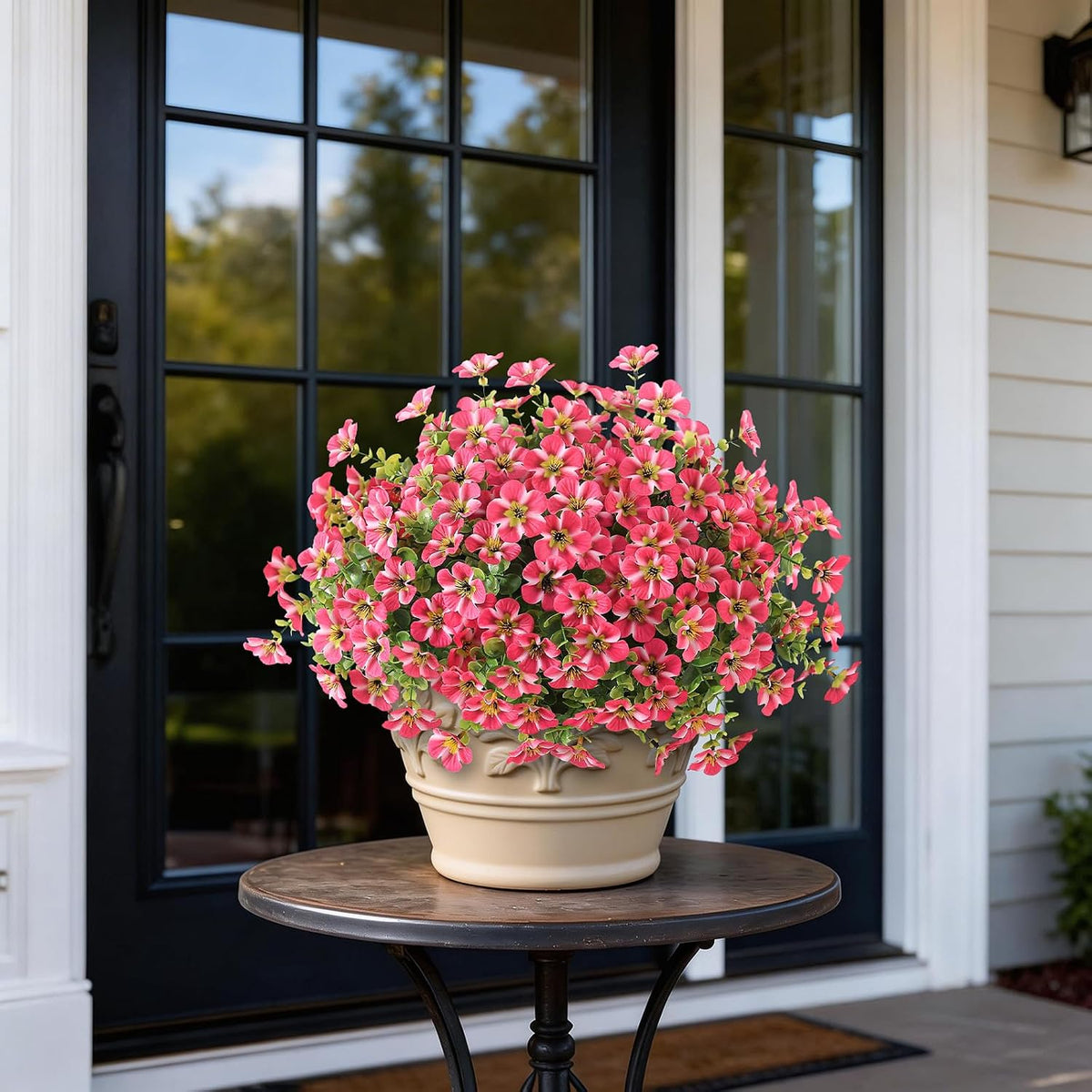 2 Pcs Artificial Flowers & Eucalyptus Topiary Trees for Porch (Rose Red)