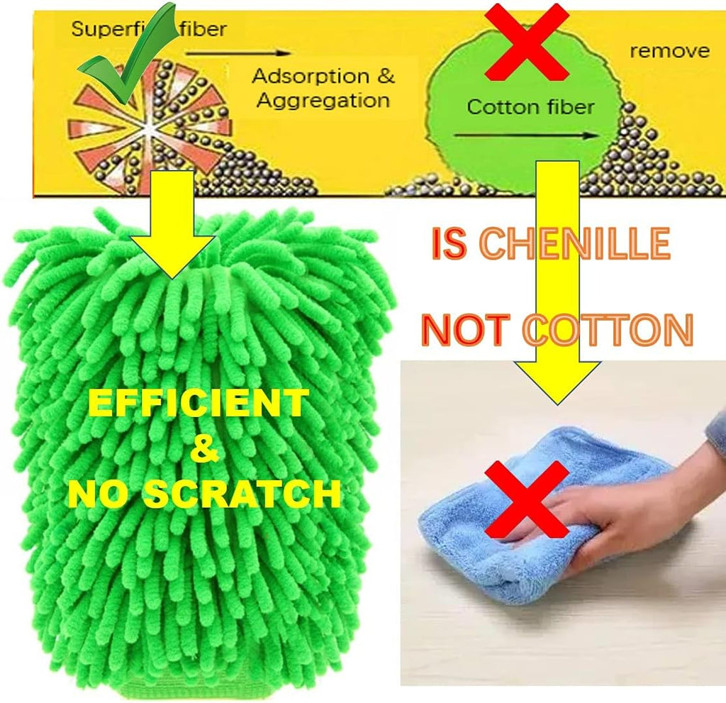 QUALIALL Green Chenille Microfiber Dusting Mitt, 10.5x8 Inch