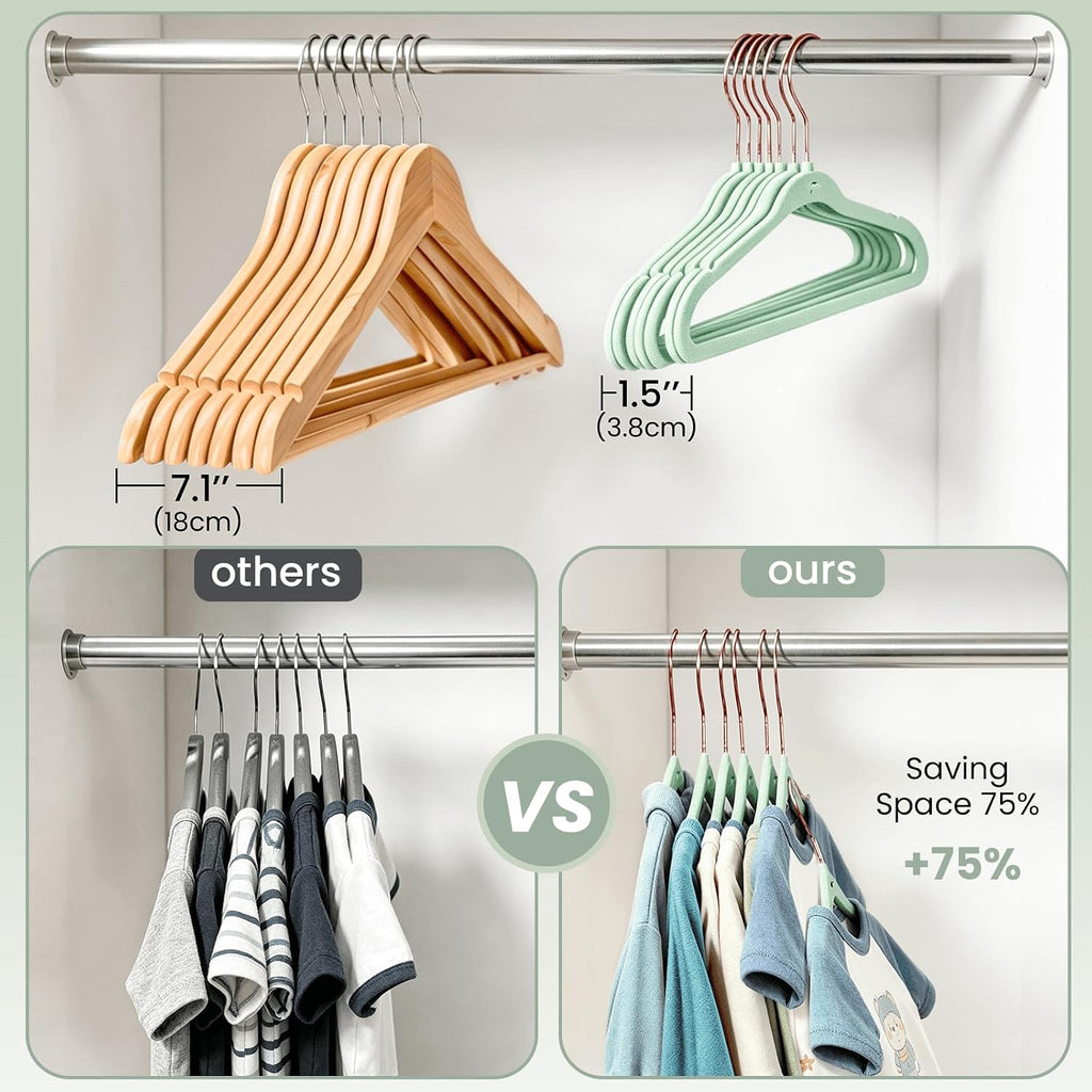 Baby Hangers, Newborn Hangers with Clips, 11 Inch, Green, 50 Pack