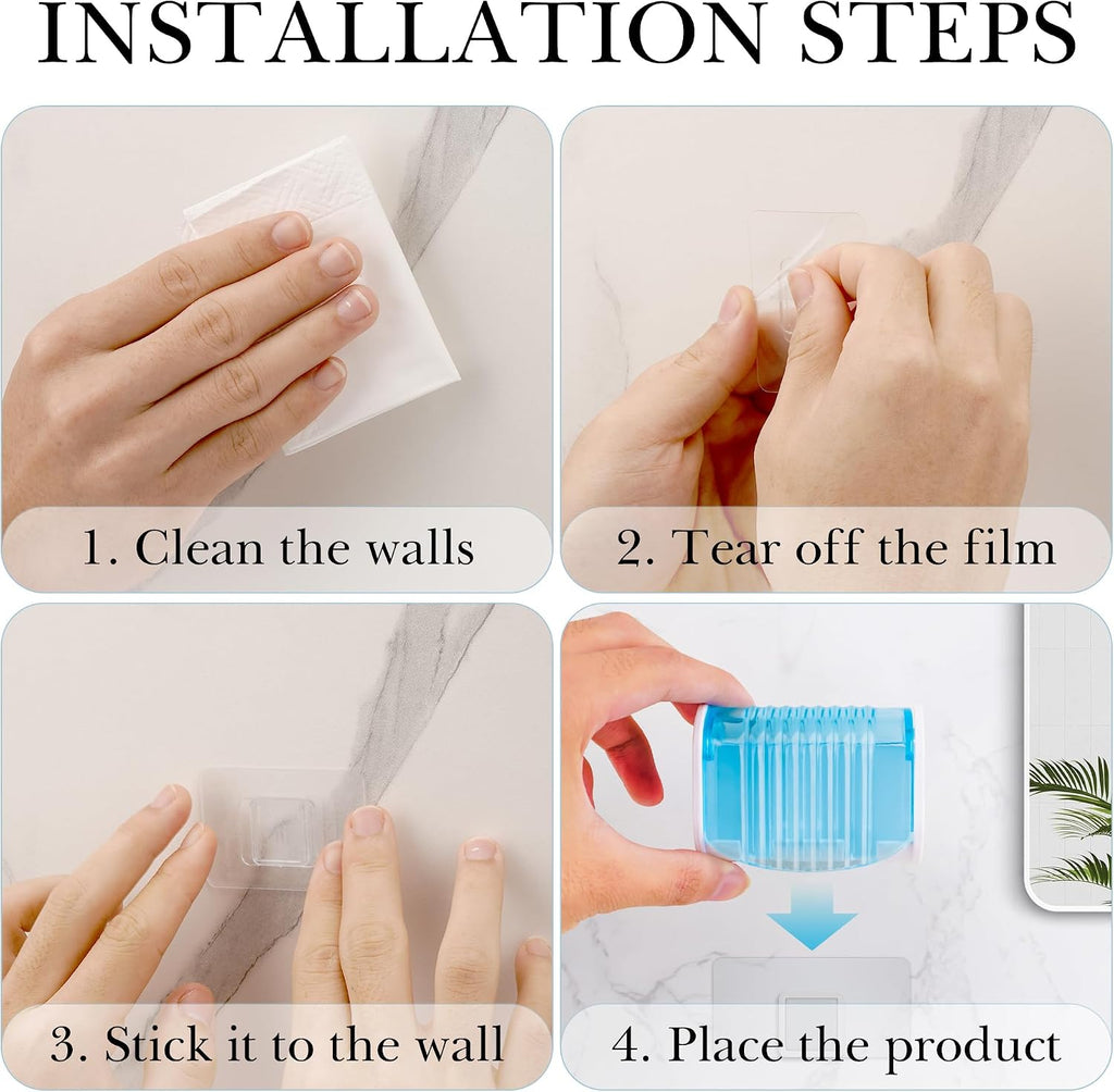 2 Pack Toothbrush Holder Wall Mounted with Cover for Bathroom, 2 Slots Toothbrush Storage Organizer for Shower, Self Adhesive Toothbrush Hanger (Blue)