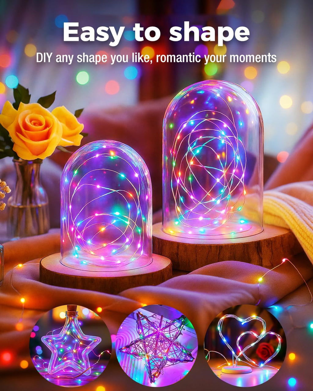 btfarm 12 Pack Fairy Lights Battery Operated, 7FT 20 LED Mini String Lights Waterproof Silver Wire for Mason Jars Centerpiece Table Crafts Bedroom Christmas Decoration,Colourful