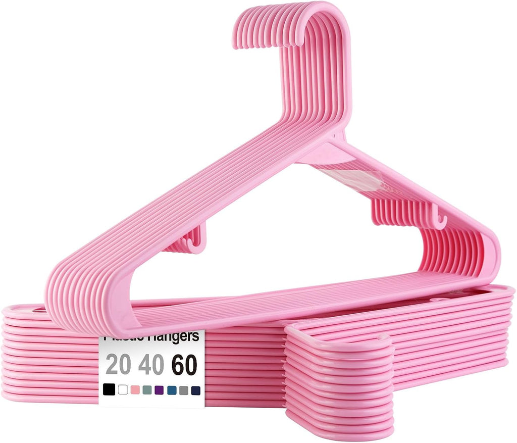 Plastic Hangers 60 Pack Pink, Space Saving Slim Clothes Hangers for Shirts and Dresses, Closet Organizer