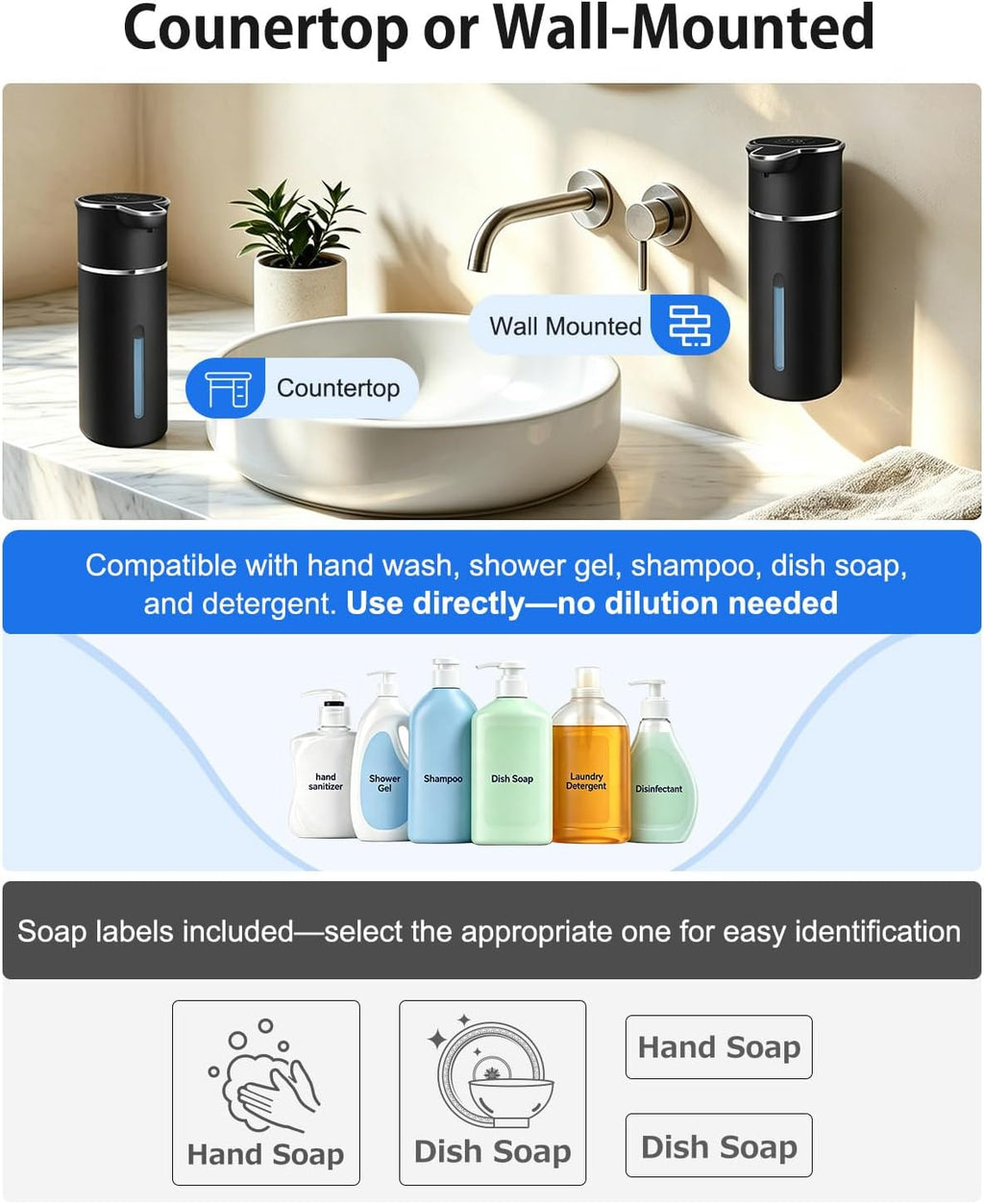 Touchless Automatic Liquid Soap Dispenser, 4-Level Adjustable, Rechargeable