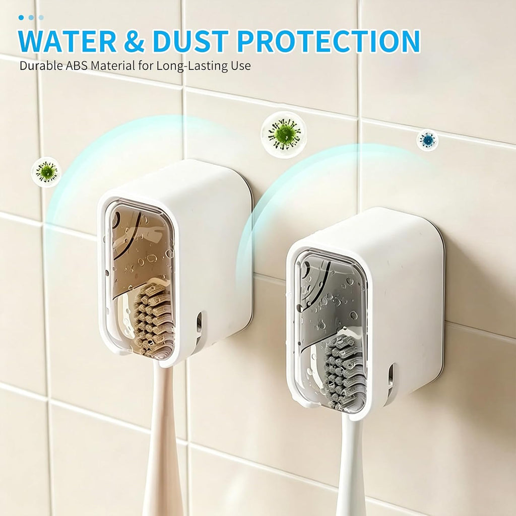 Toothbrush Holders for Bathroom 2 Pack, Drill-Free Dustproof Cover