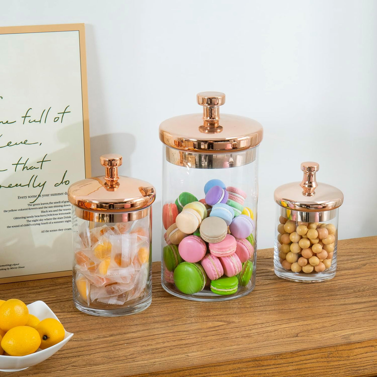 MyGift Glass Apothecary Cookie Jar Set with Copper Lid