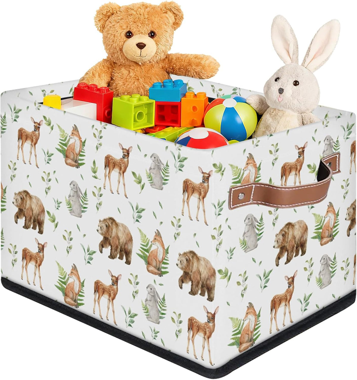 Rectangular Kids Bear Storage Basket Bins - Waterproof Foldable Woodland Animals Storage Box with Sturdy Metal Frame and Handles, Collapsible Organizer for Toys, Blankets in Kids Room Playroom Nursery