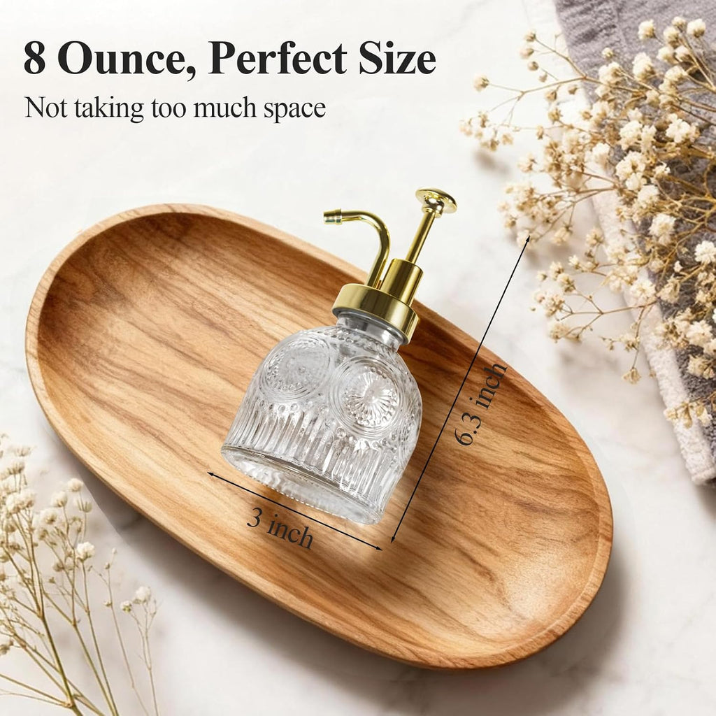SheeChung 8 Oz Clear Glass Soap Dispenser with Rust Proof Gold Pump, 2 Pack