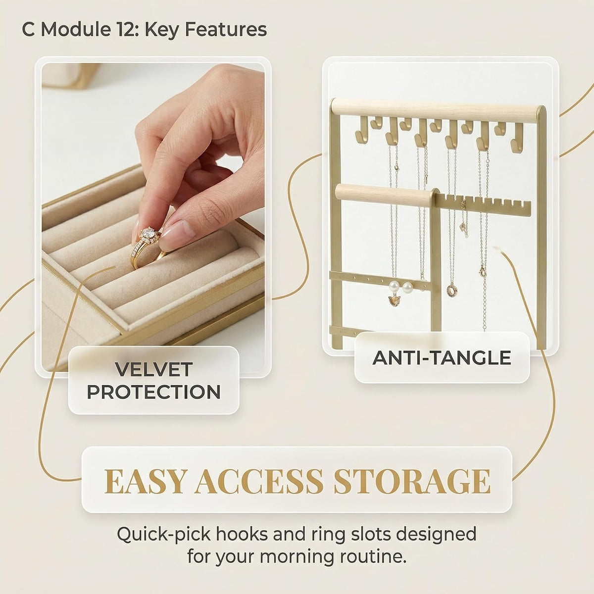 Jewelry Stand Holder Organizer, 4-Tier Necklace Holder with Ring Tray, 11 Hooks Display Storage Tower for Bracelets, Earrings, Watches (White)