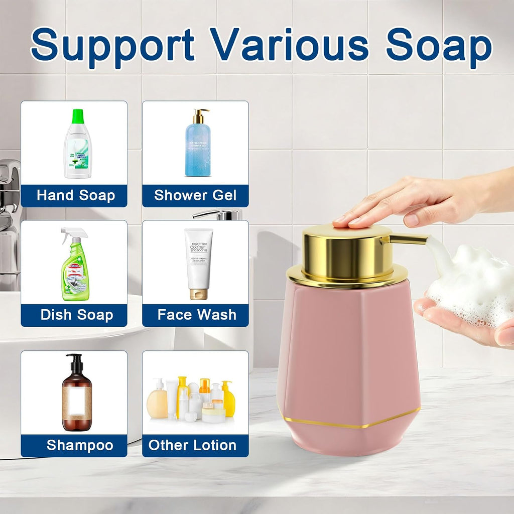 12oz Ceramic Foaming Soap Dispenser with Gold Foam Pump to Fill Hand Soap