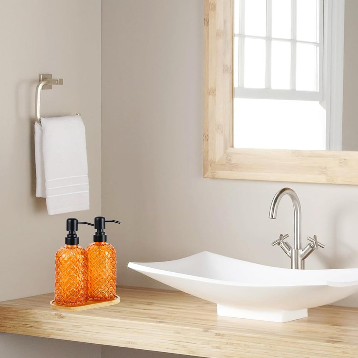 12Oz Glass Soap Dispenser with 304 Black Rustproof Stainless-Steel Pump, Refillable Glass Soap Dispenser for Kitchen, Bathroom, Farmhouse (2pack& Tray)