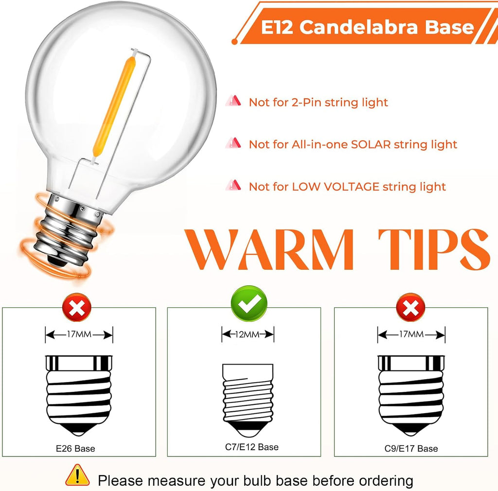 GvvooHome 50 Pack G40 LED Replacement Bulbs Outdoor, Warm White