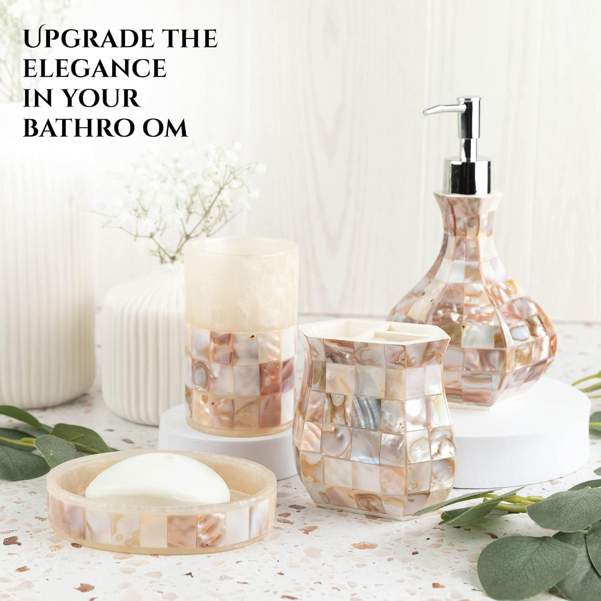 Milano Mother of Pearl 4 Piece Resin Bathroom Accessories Set