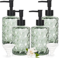 Green Glass Soap Dispenser Set for Bathroom, 11oz. Glass Soap Bottles with Plastic Pump, Kitchen Dish Soap Dispenser Set, Hand-Pump Dispenser for Shampoo, Lotion, Essential Oil (4Pcs)