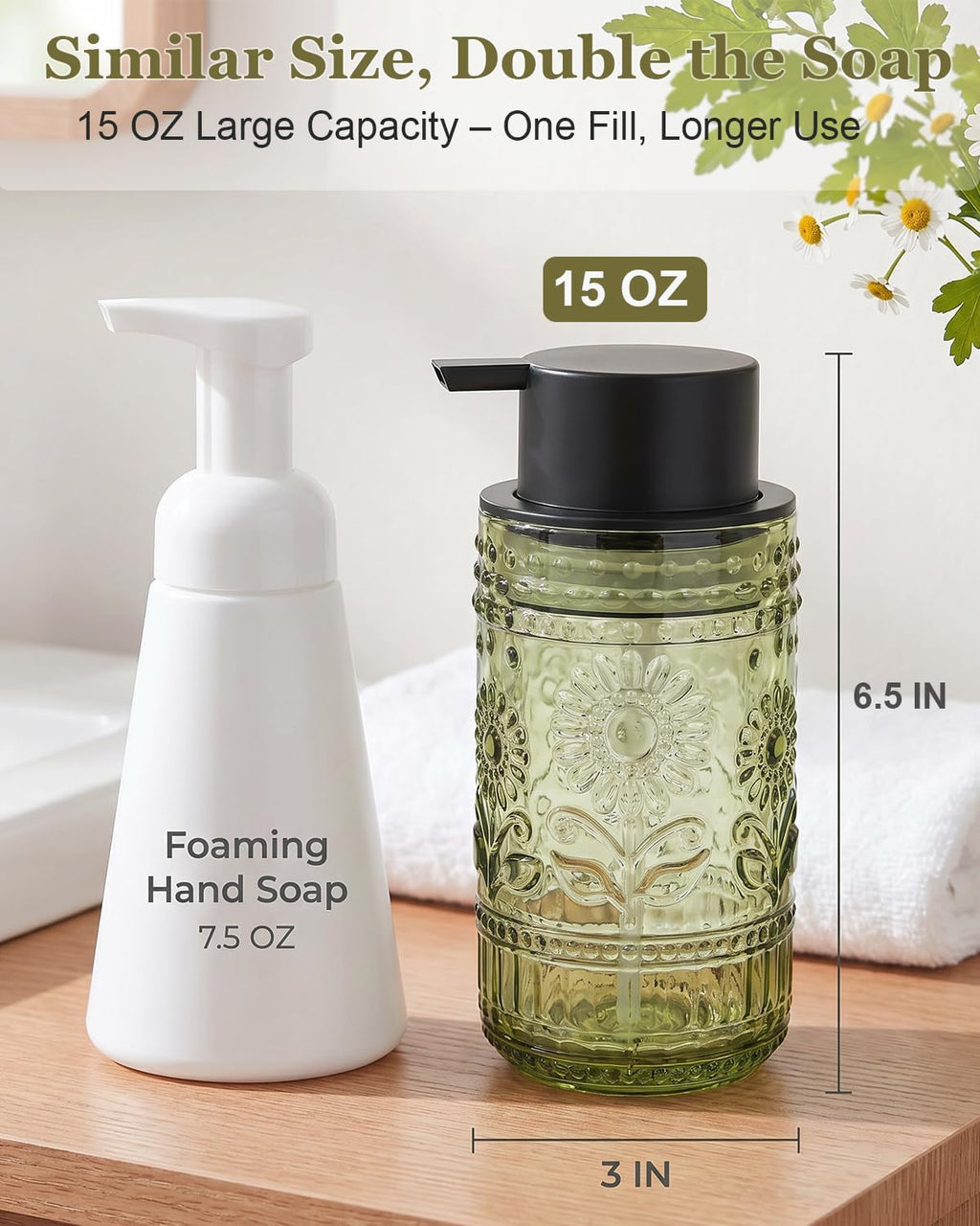 Glass Foaming Soap Dispenser, Vintage Foam Hand Soap Dispenser, Green