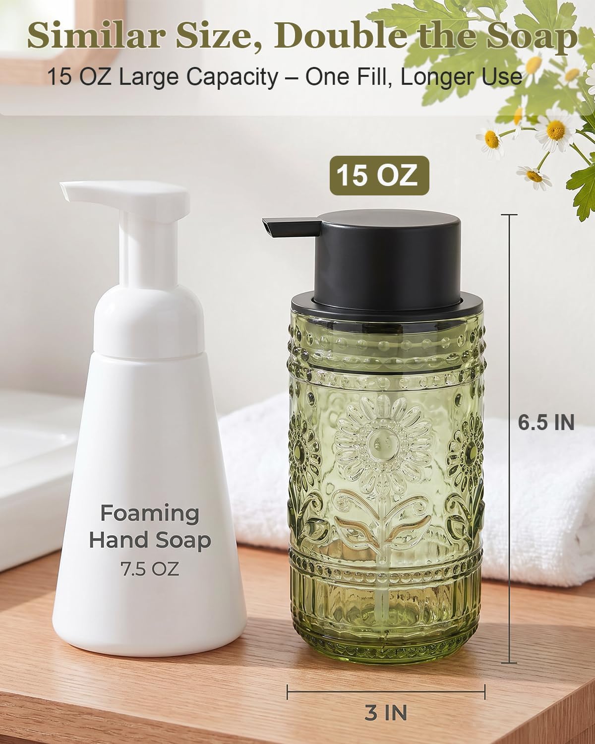 Glass Foaming Soap Dispenser, Vintage Foam Hand Soap Dispenser, Green