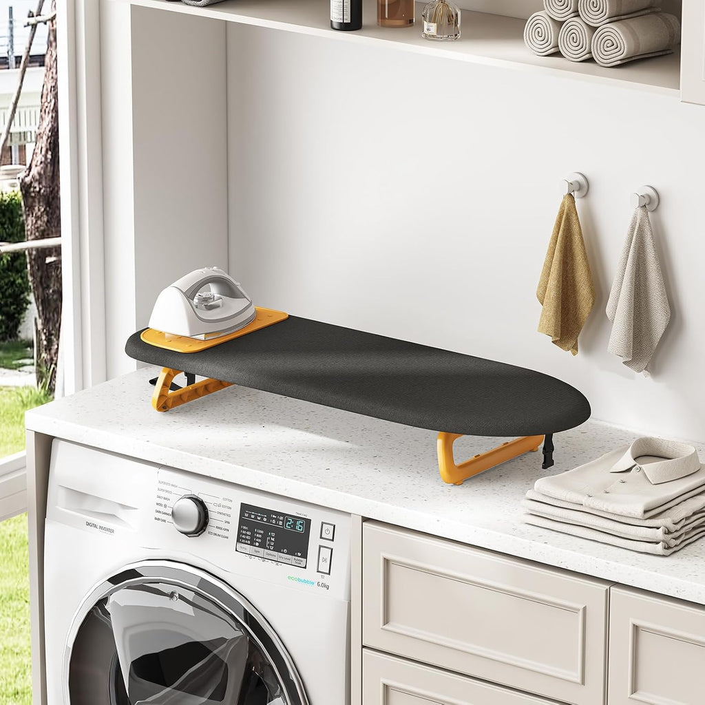 KINGBOARD Small Ironing Board with Iron Mat, Tabletop Iron Board, Black