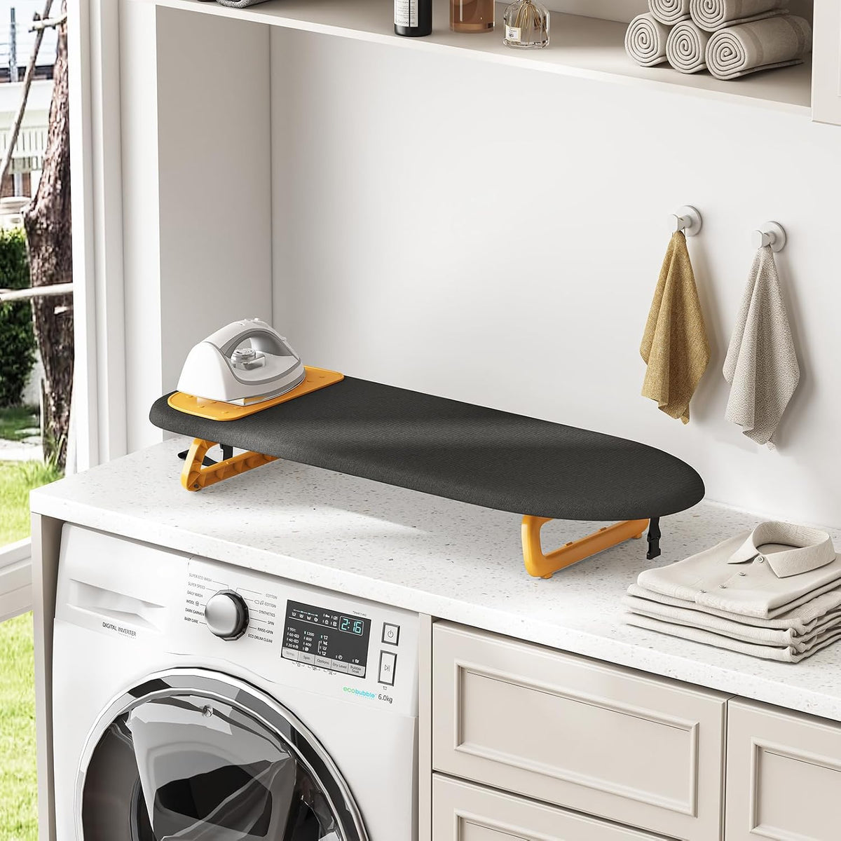 KINGBOARD Small Ironing Board with Iron Mat, Tabletop Iron Board, Black