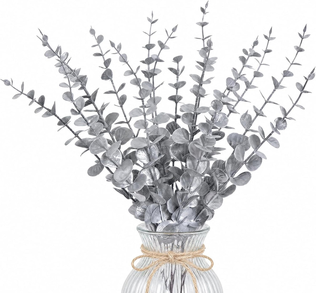 18 Pcs Artificial Eucalyptus Stems Frosted Silver Leaves Fake Greenery Branches Faux Flowers Bouquet for Home Decor Wedding Centerpiece Table Decoration