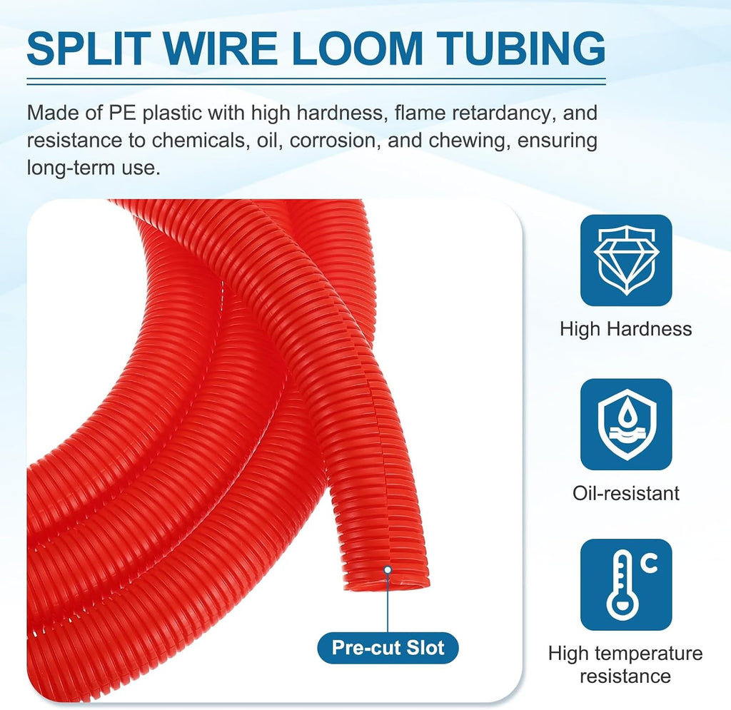 MECCANIXITY 1 1/2" 10ft Split Wire Loom Tubing w/Installation Tool Red