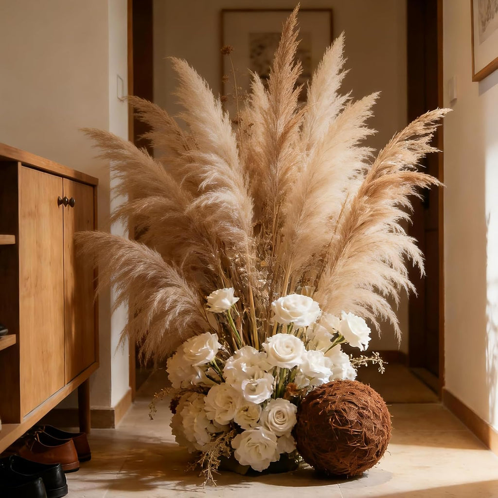 12 Stems 46" Tall Pampas Grass Decor Extra Fluffy Natural Dried Flowers