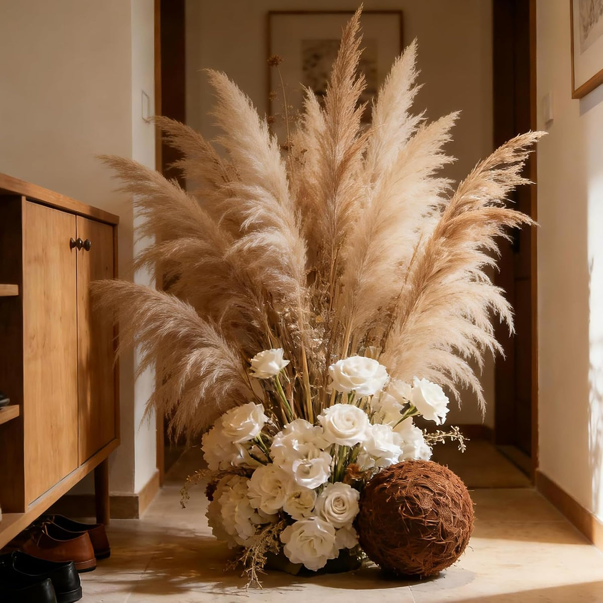 12 Stems 46" Tall Pampas Grass Decor Extra Fluffy Natural Dried Flowers