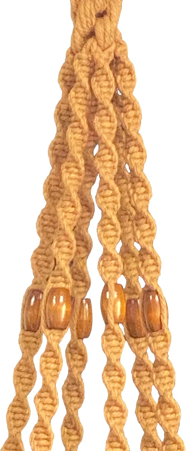 6 Legs Macrame Natural Brown Cotton Plant Hanger & Holder and Metal Ring, 51-inches Length (Without the White Pot and Plant) (Brown)