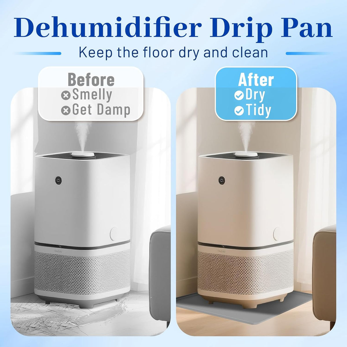 Dehumidifier Drip Mat- 23.6'' x 19.7'' x 0.78'' Silicone Humidifier Drip Tray,Non-Slip,Spill-Proof,Water proof Dehumidifier Drip Pan, Ideal for Portable Air Conditioner,Ice Maker,Water Cooler-Grey