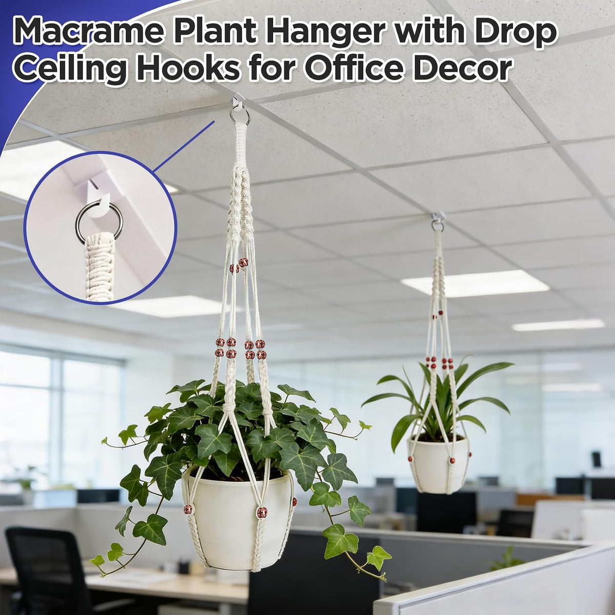 2 Pack Macrame Plant Hanger with Drop Ceiling Hooks