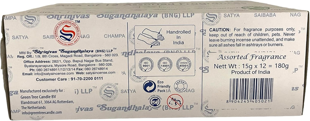 Satya Bangalore (BNG) Set of 12 NagChampa SuperHit CelestialBliss DivineBlessings ExoticRomance GoldenSunrise IndianRainforest MidnightBloom PurePatchouli GoodFortune Lotus Lily, VarietyPack08