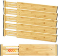 Joyeee Kitchen Drawer Dividers 6 Pack, 16.9-22.1" Adjustable Bamboo Drawer Organizer, 3.86" High Expandable Utensils Separators for Closet, Dresser, Bathroom, Bedroom, Office