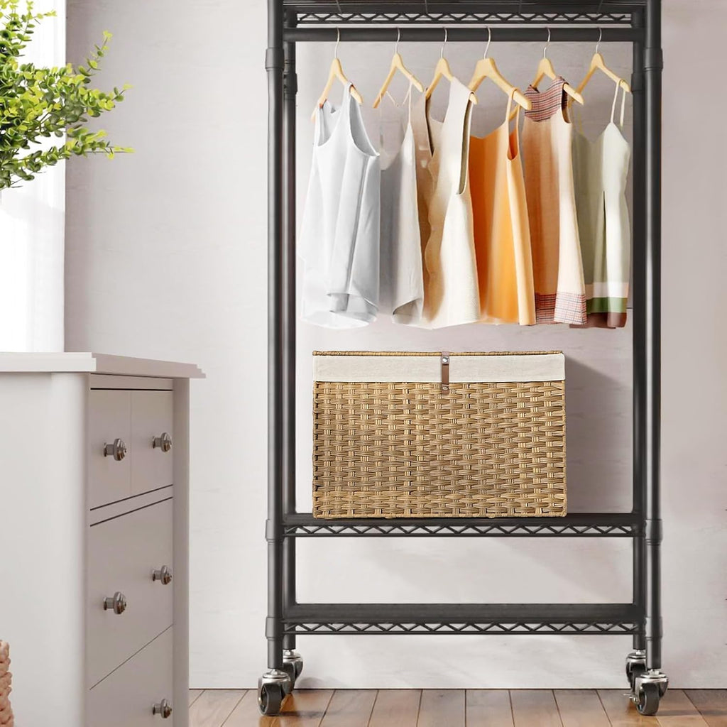 180L Wicker Storage Basket with Lid, Handwoven Rattan Large Shelf Basket with Removable Liner, 47.6 Gallon Wicker Basket for Blanket, Storage Trunk with Handle for Closet, Bedroom, Livingroom, Natural