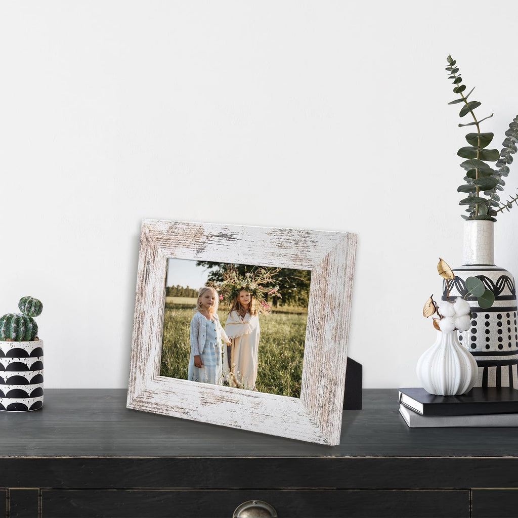 4 Pack 5x7 Picture Frames, Rustic White, Real Glass, Wall&Tabletop Display