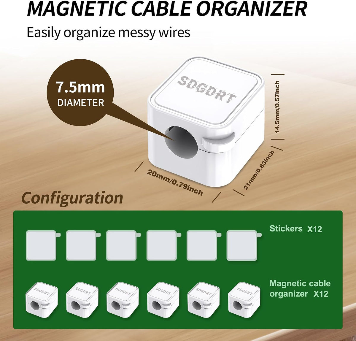 12 Pack Mini Magnetic Cord Holder, Residue-Free Self Adhesive Auto-Lock Cable Clips, Reusable Wire Keeper for Desktop, Car, Nightstand, Charging & Earphone Wires, White Cable Organizer Clips
