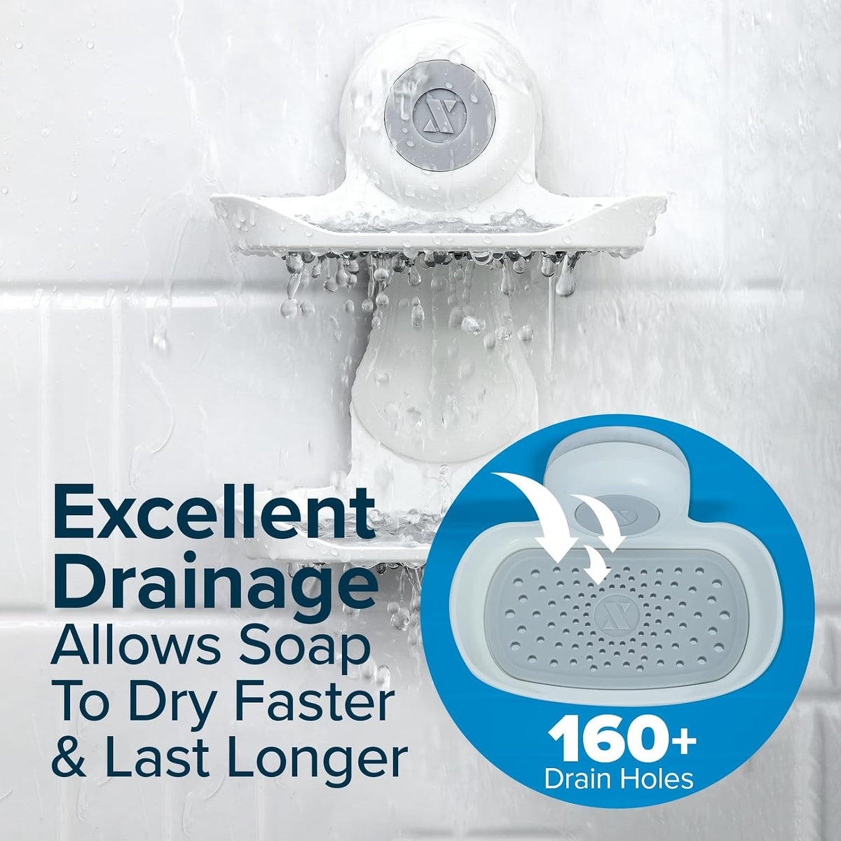 SlipX Solutions Strong Hold Suction Cup Double Tray Soap Dish for Shower