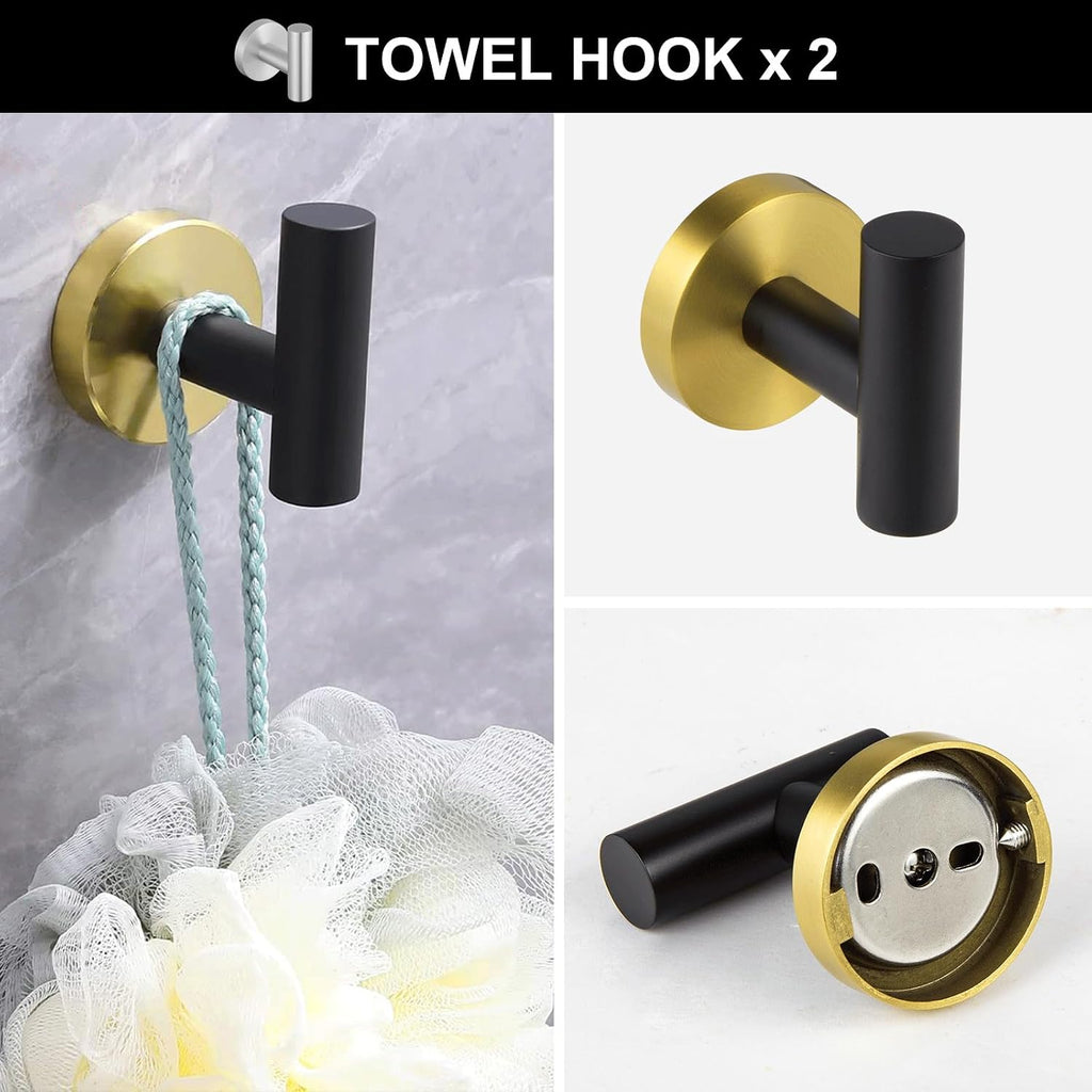 Lava Odoro 5-Piece Bathroom Hardware Set Black and Gold, 23.6 Inch Towel Bar Set Towel Rack Set Stainless Steel Wall Mounted Bathroom Holder Set Bathroom Accessories Set