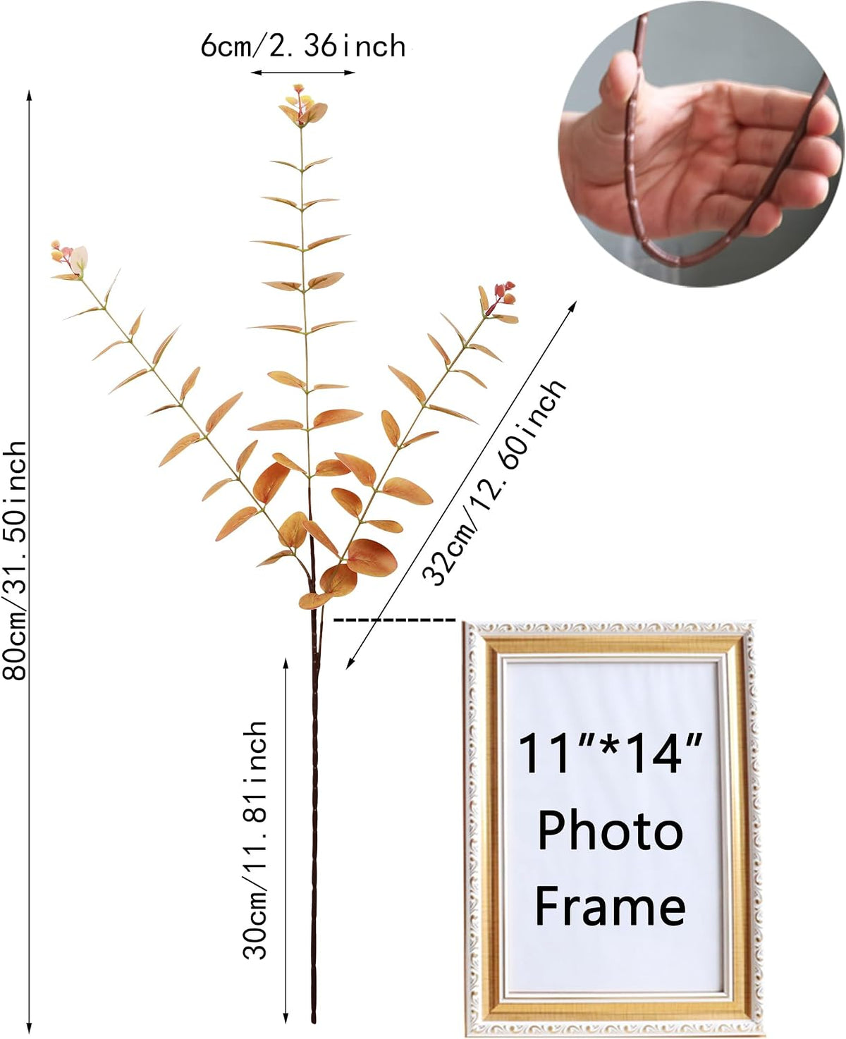 Forlaoers Fall 32" Tall Orange Artificial Eucalyptus Leaves Greenery Stems Fake Flowers Plants Branches for Vase Home Decor Indoor Arrangements Decoration
