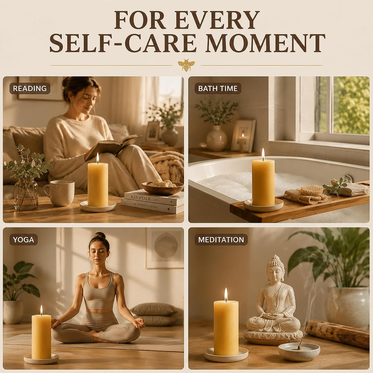 Bergamot Beeswax Blend Pillar Candle, Up to 90 Hours