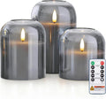 Homemory Glass Flameless Candles with Remote Real Wax Filled, 4"x4"5" 6"