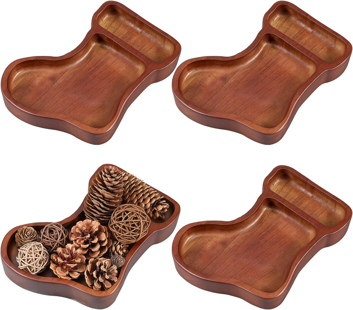 Jingmore 4 Pcs Christmas Wooden Bowl Tray Xmas Stockings Dough Board